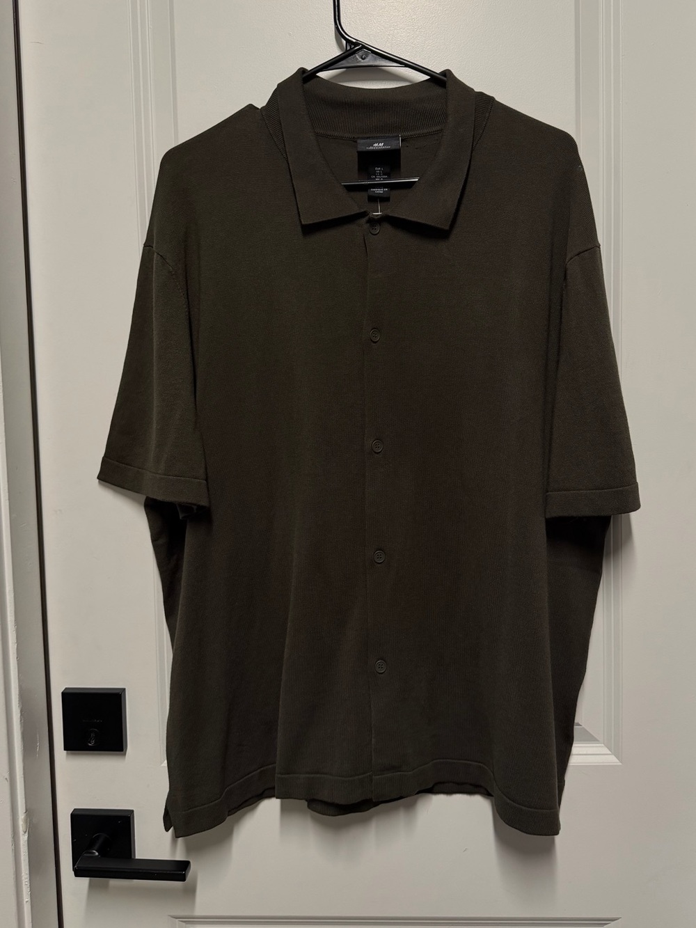 NWT H&M Regular Fit Knit Button-Up Polo Shirt Olive Green Size Large